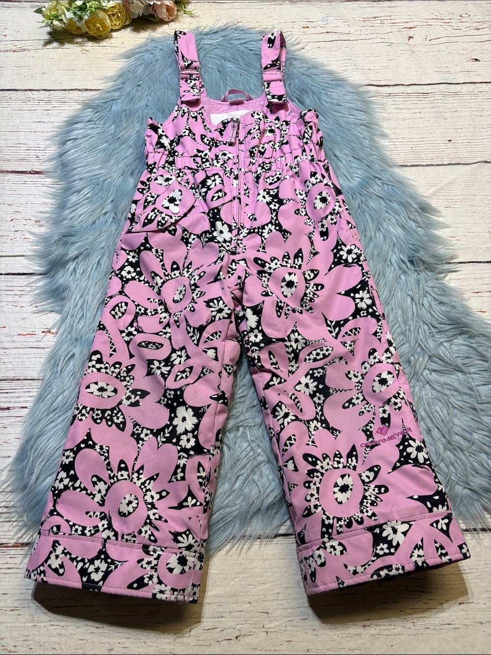 Obermeyer Pink Black Floral Kids Snow Bib Overalls Snowpants Sz 4